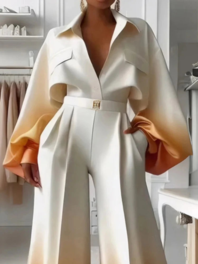 Lapel Blouses Gradient Shirt for Women