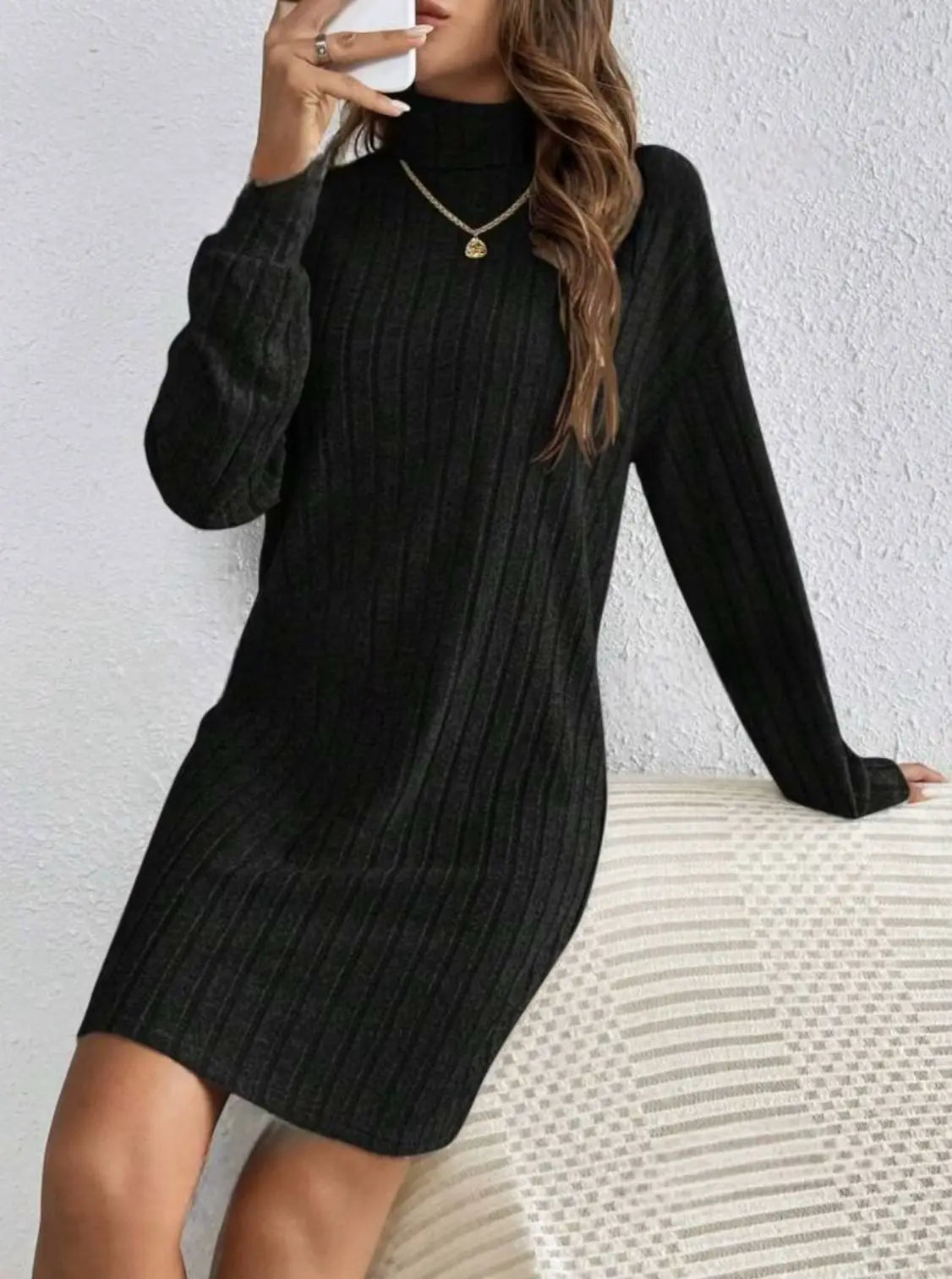 Casual Trutleneck Long Sleeve Dress