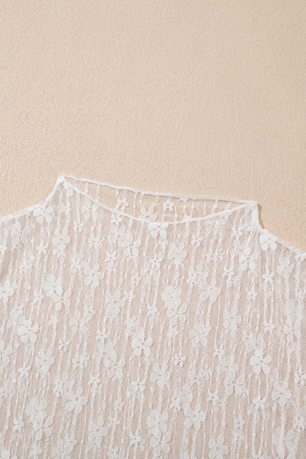 White Sheer Floral Lace Long Sleeve Slim Fit Top