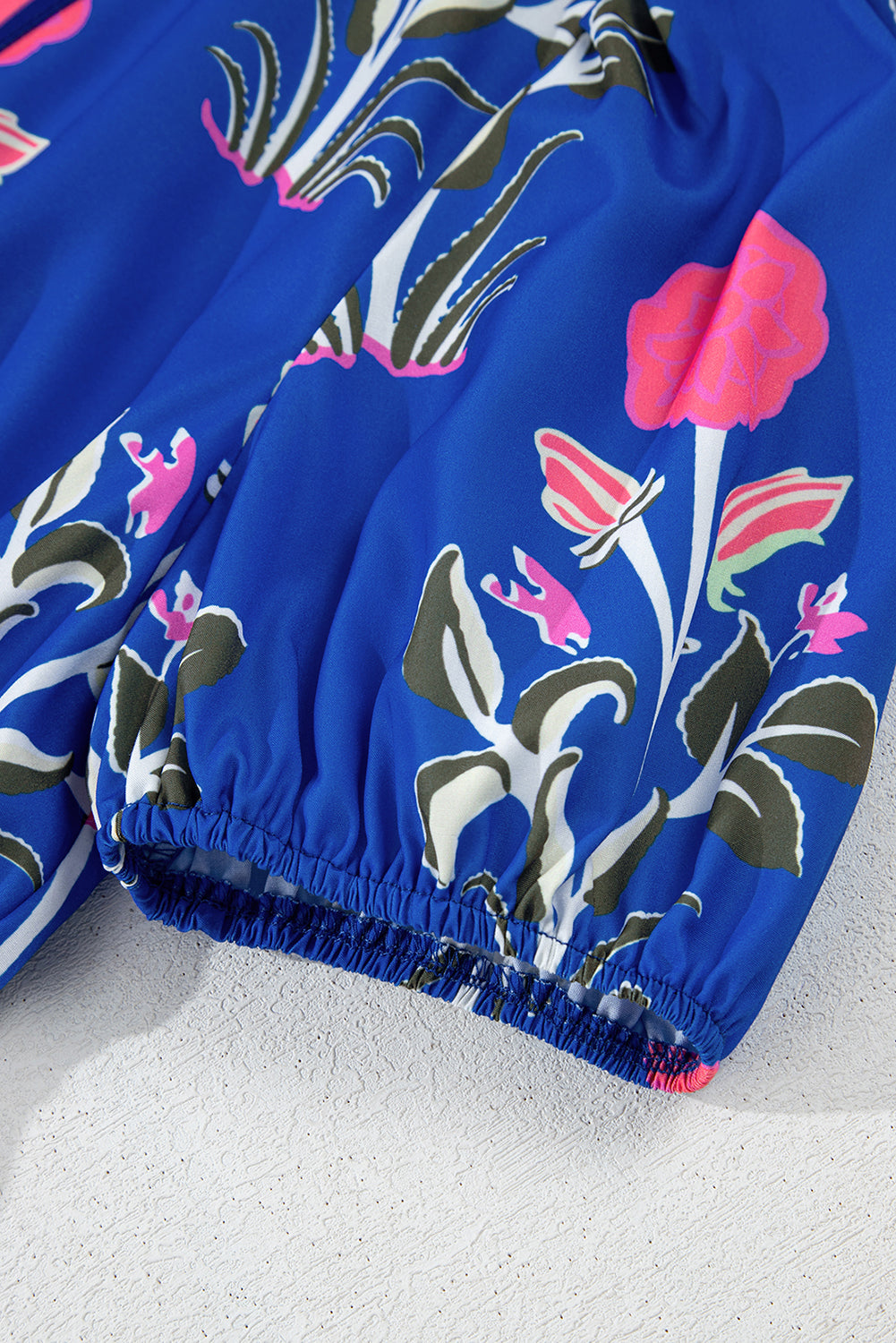 Sky Blue Floral Ruffle Hem Pop of Color Neckline Dress