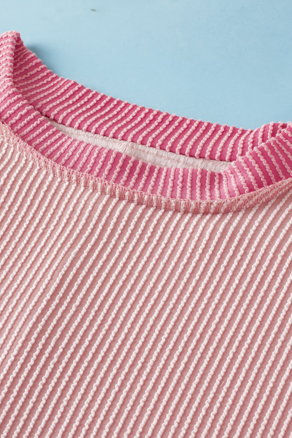 Rose Red Textured Colorblock Round Neck T Shirt