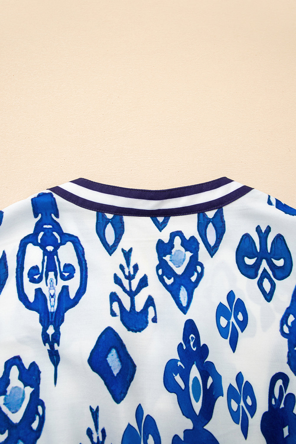 Sky Blue Floral Ruffle Hem Pop of Color Neckline Dress