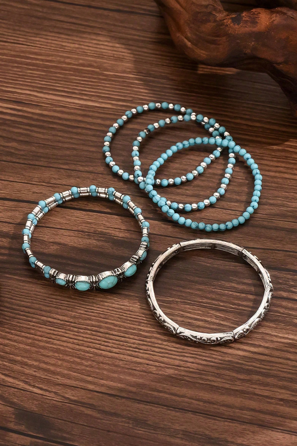 Silvery Boho Turquoise Beaded Bracelet Set