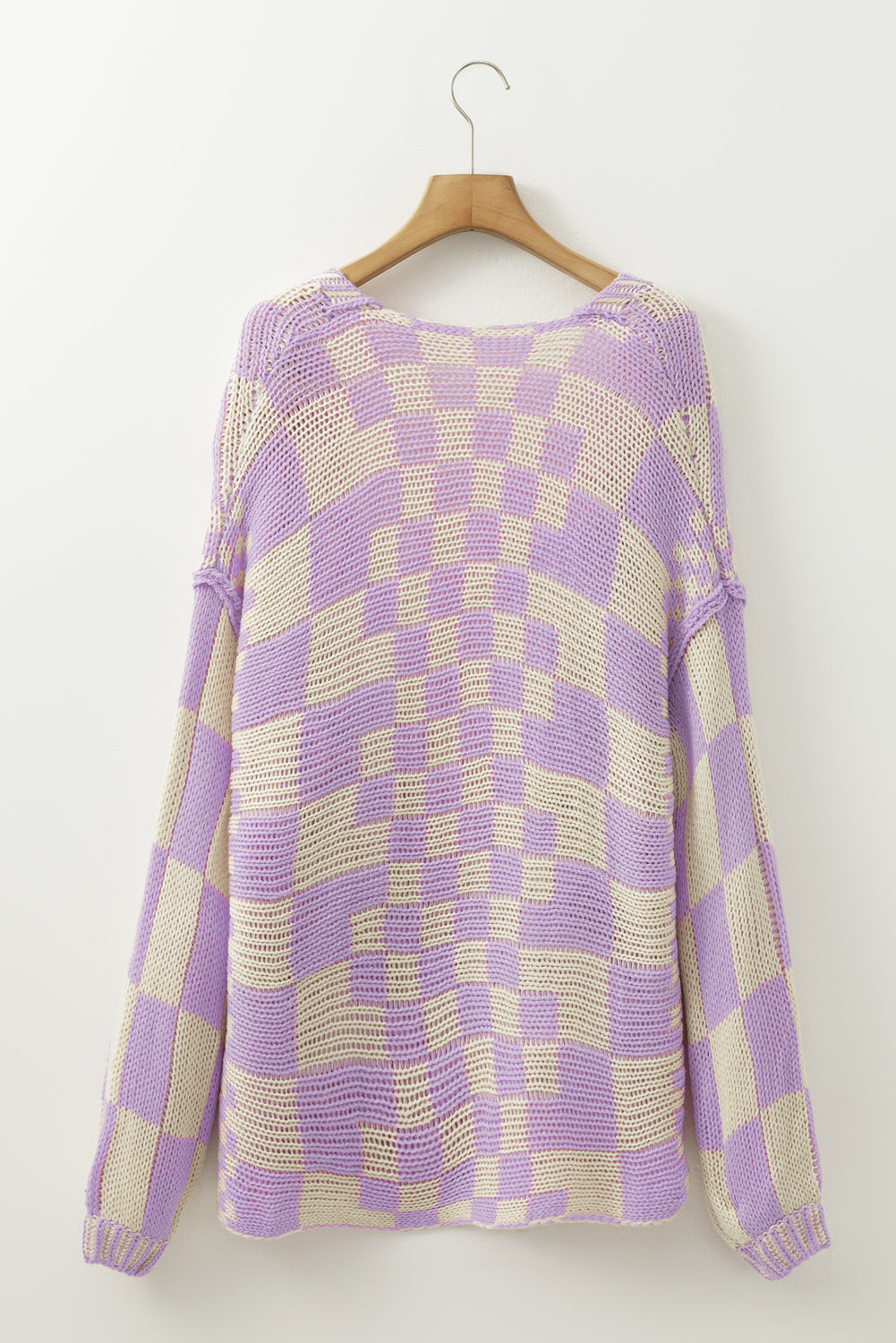 Taupe Colorblock Checked Open Front Knitted Cardigan