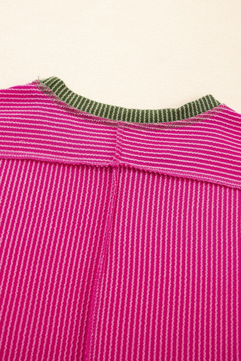 Rose Red Textured Colorblock Round Neck T Shirt