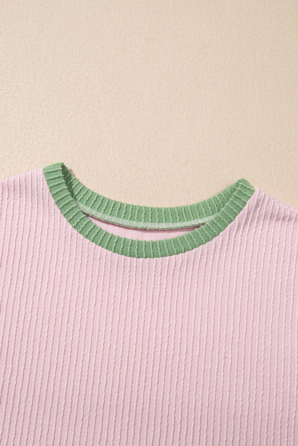 White Colorblock Corded Crew Neck Tee