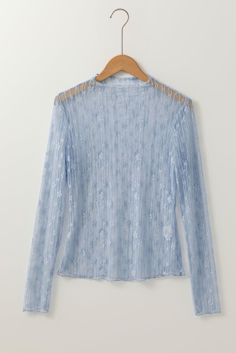 White Sheer Floral Lace Long Sleeve Slim Fit Top