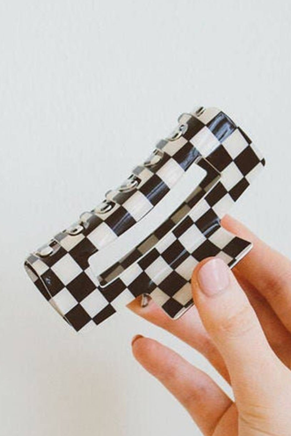 Sky Blue Checkered Print Hollow Out Hair Clip