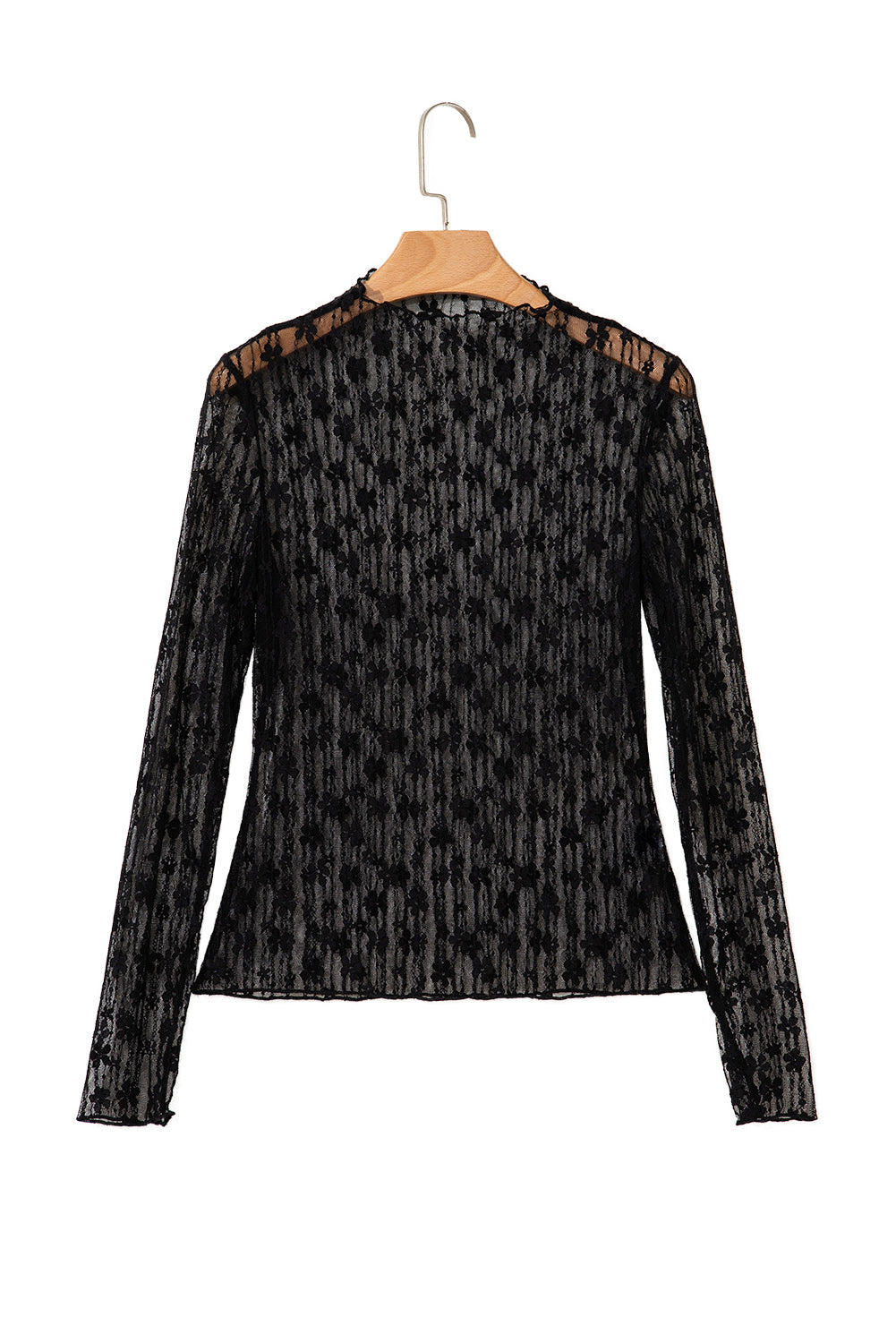 White Sheer Floral Lace Long Sleeve Slim Fit Top