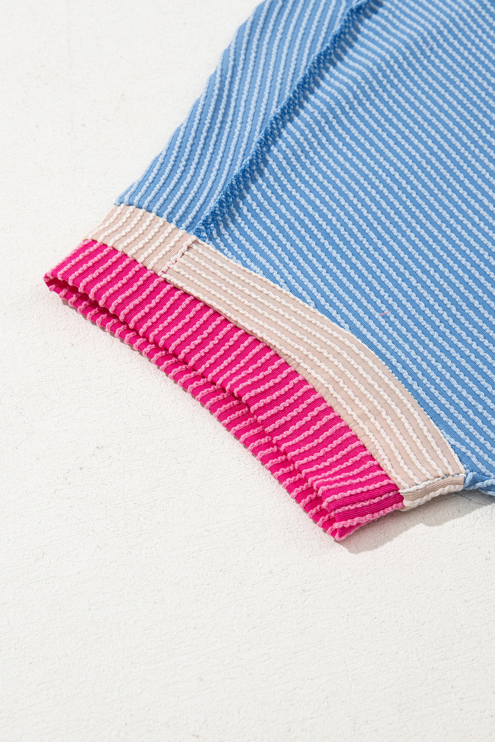 Rose Red Textured Colorblock Round Neck T Shirt