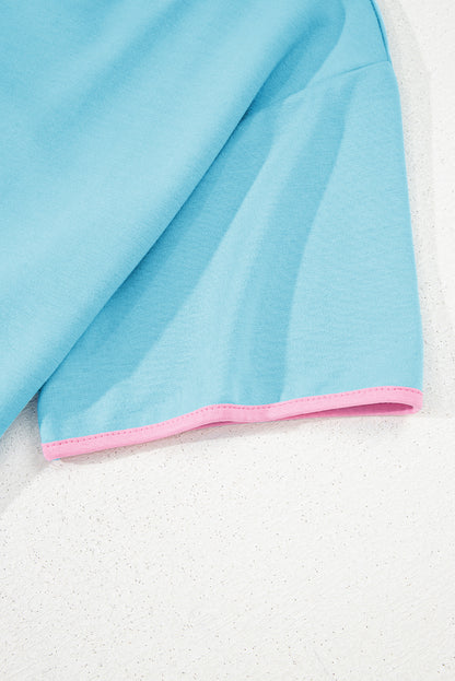 Turquoise Colorblock Edge Drop Shoulder T Shirt and Skort Set