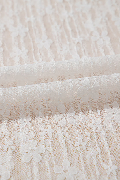 White Sheer Floral Lace Long Sleeve Slim Fit Top