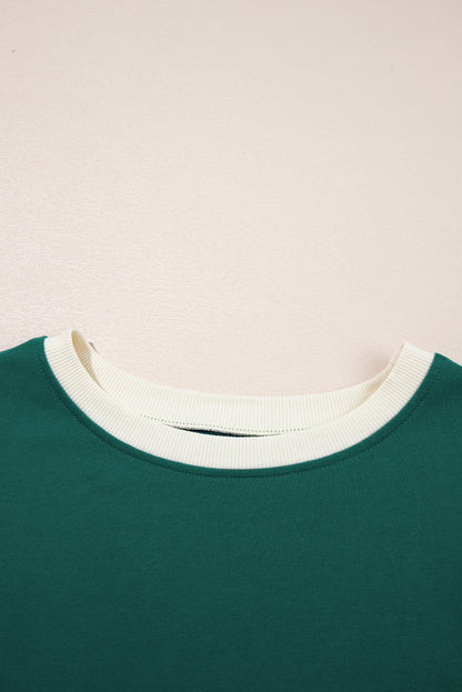 Turquoise Colorblock Edge Drop Shoulder T Shirt and Skort Set