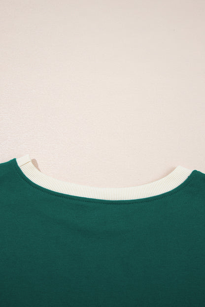 Turquoise Colorblock Edge Drop Shoulder T Shirt and Skort Set