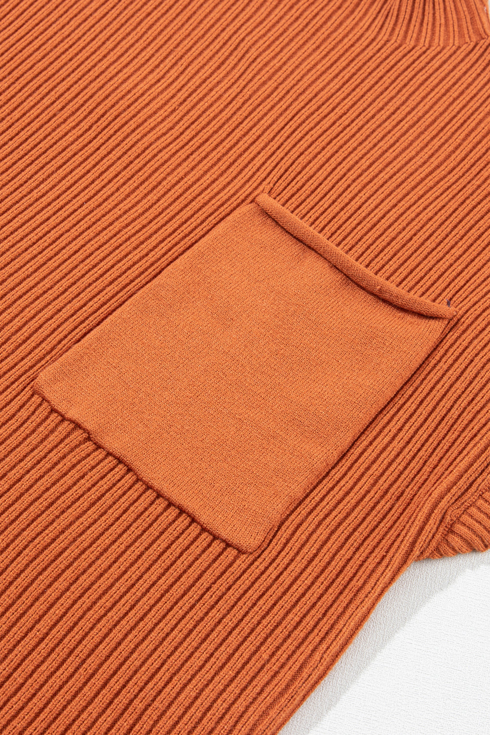 Dark Blue Patch Pocket Ribbed Knit Short Sleeve Sweater