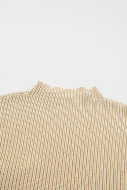 Dark Blue Patch Pocket Ribbed Knit Short Sleeve Sweater