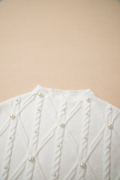 White Pearl High Neck Textured Knit Sweater Vest
