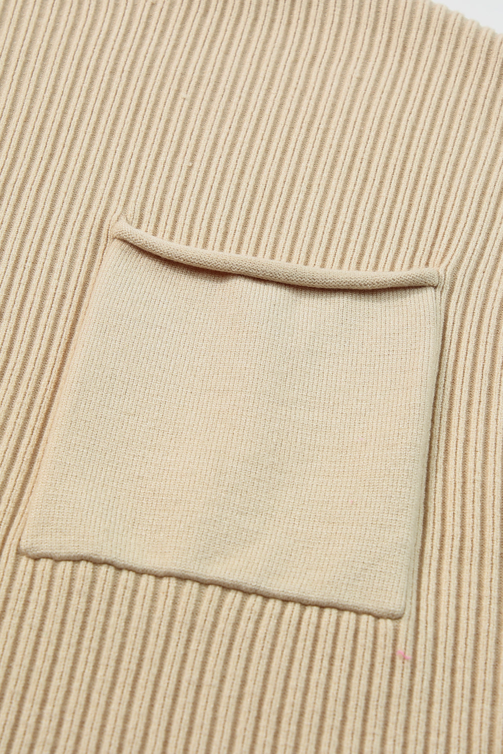Dark Blue Patch Pocket Ribbed Knit Short Sleeve Sweater