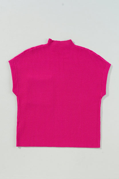 Dark Blue Patch Pocket Ribbed Knit Short Sleeve Sweater