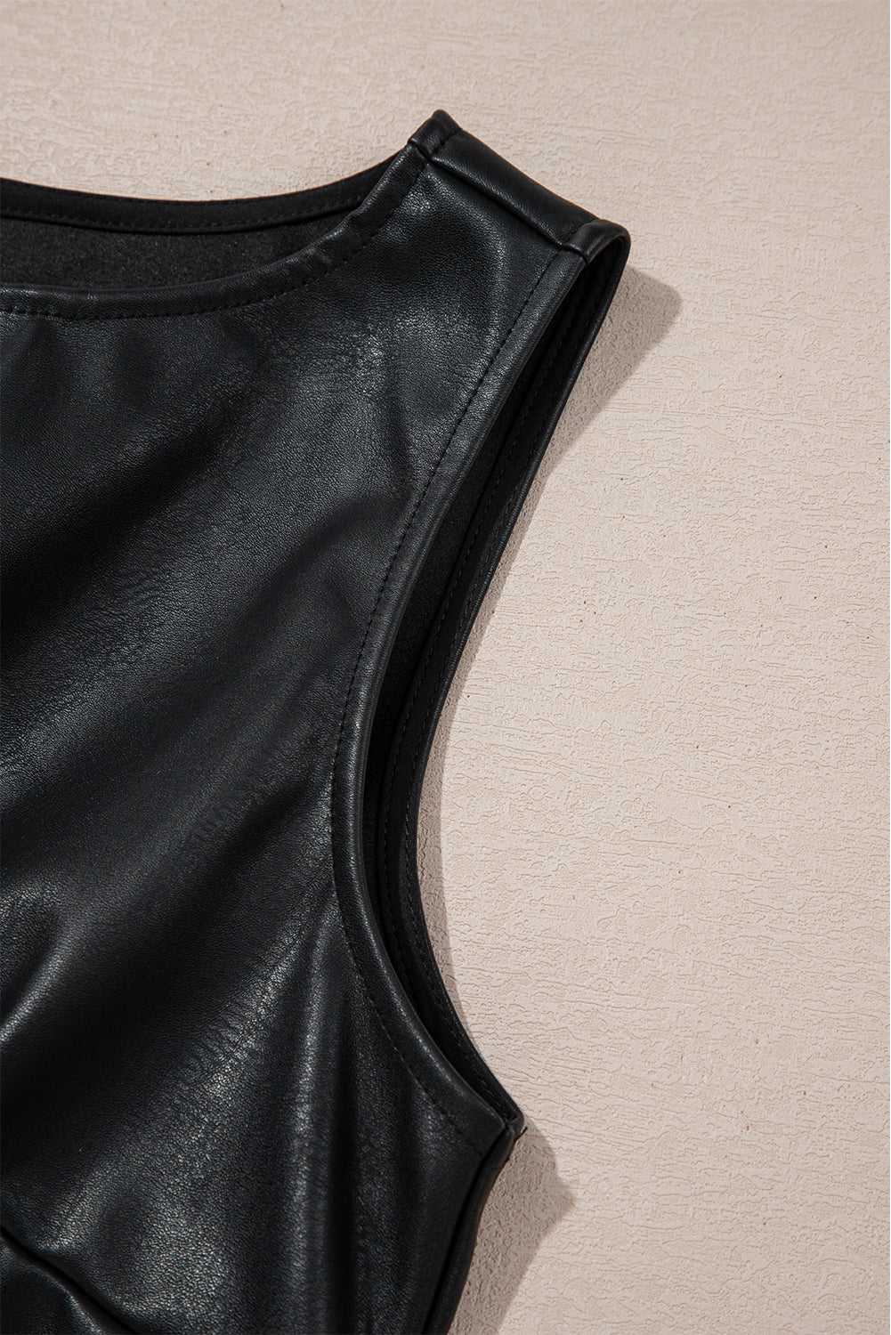 Wild Ginger  Faux Leather Sleeveless Round Neck Mini Dress