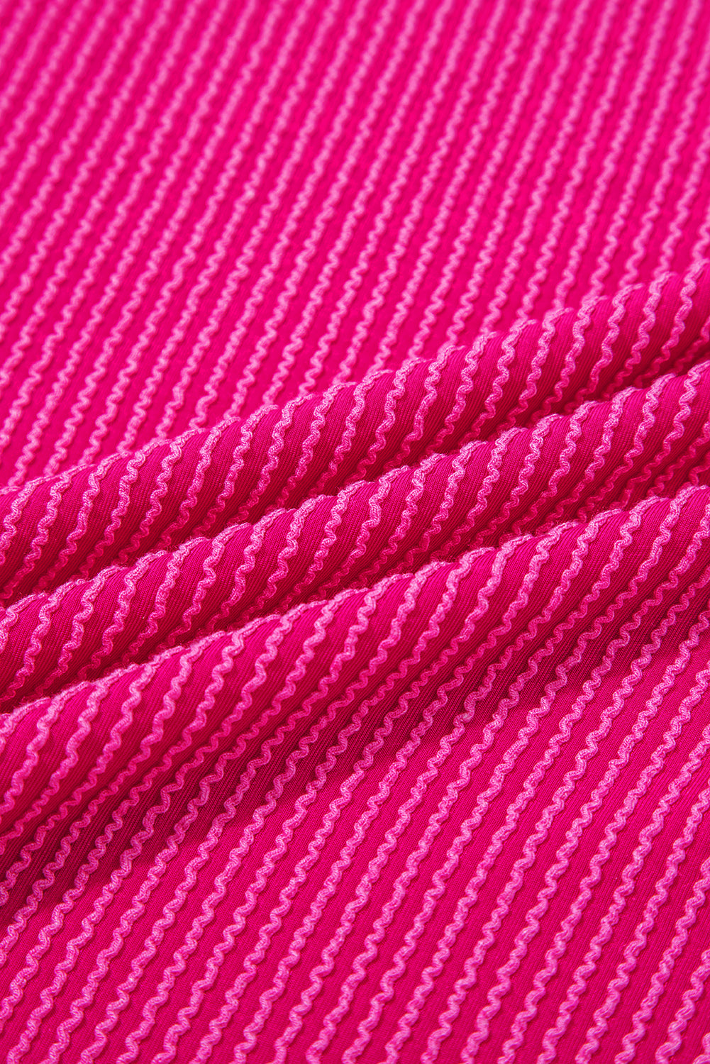Strawberry Pink Twisted Ribbed Seamed Patchwork Long Sleeve Top