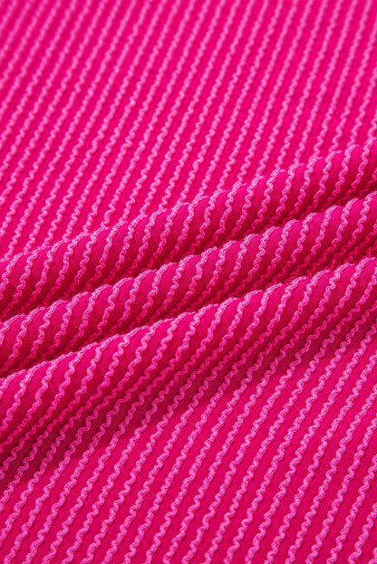 Strawberry Pink Twisted Ribbed Seamed Patchwork Long Sleeve Top