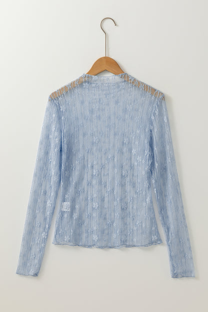 White Sheer Floral Lace Long Sleeve Slim Fit Top