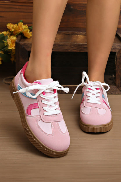 White Faux Leather Lace Up Flat Sneakers