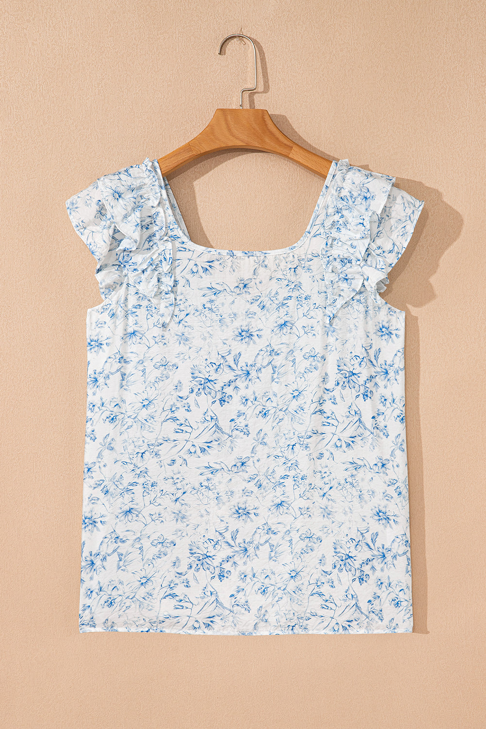 Pink Floral Ruffle Short Sleeve Bow Back Blouse