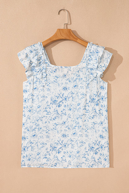 Pink Floral Ruffle Short Sleeve Bow Back Blouse