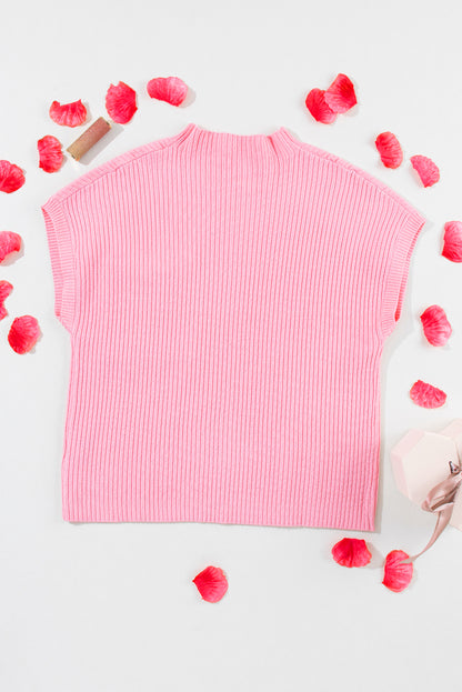Dark Blue Patch Pocket Ribbed Knit Short Sleeve Sweater