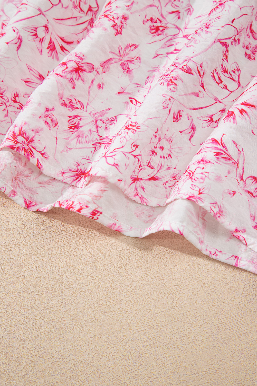 Pink Floral Ruffle Short Sleeve Bow Back Blouse