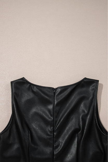 Wild Ginger  Faux Leather Sleeveless Round Neck Mini Dress