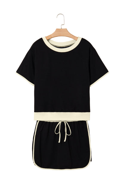 Turquoise Colorblock Edge Drop Shoulder T Shirt and Skort Set
