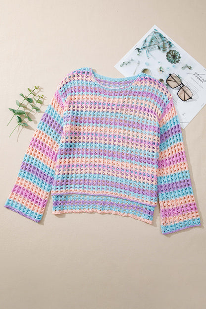 Carrot Striped Hollow Knit Summer Beach Cover Up