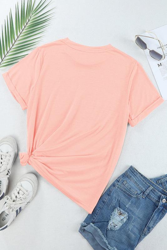 Pink Mama Checkered Graphic O Neck Casual T Shirt