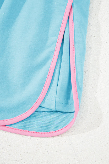 Turquoise Colorblock Edge Drop Shoulder T Shirt and Skort Set