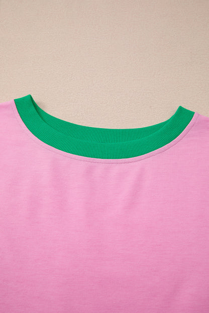 Turquoise Colorblock Edge Drop Shoulder T Shirt and Skort Set