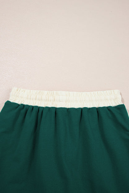 Turquoise Colorblock Edge Drop Shoulder T Shirt and Skort Set
