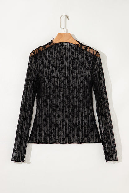 White Sheer Floral Lace Long Sleeve Slim Fit Top
