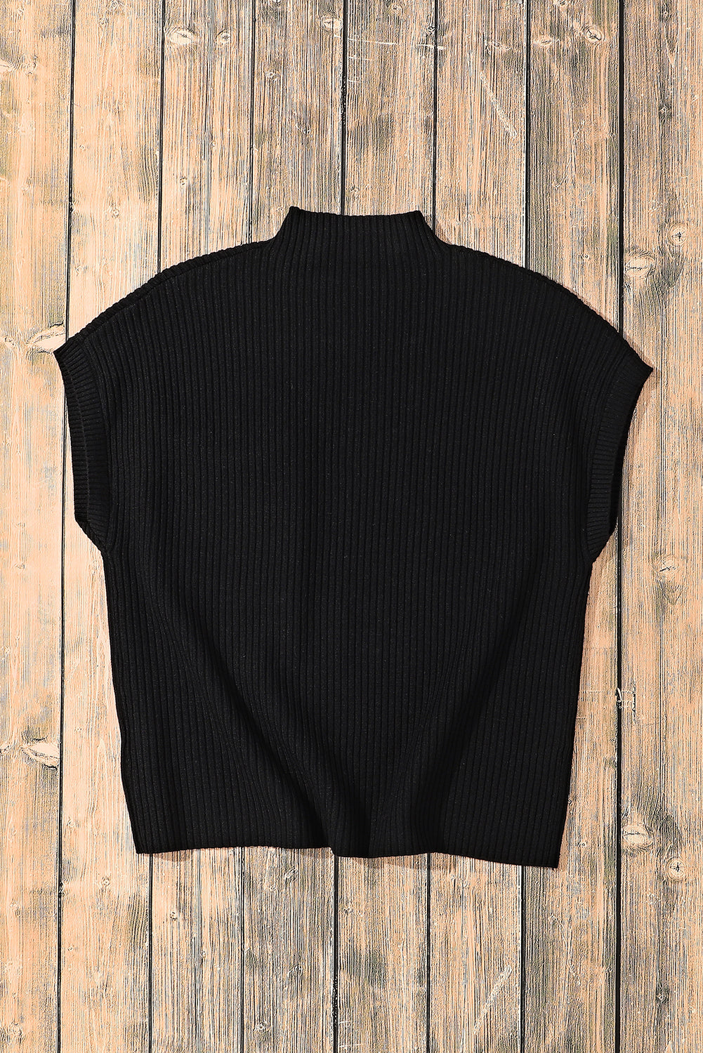 Dark Blue Patch Pocket Ribbed Knit Short Sleeve Sweater