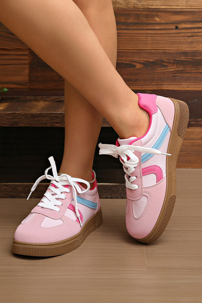 White Faux Leather Lace Up Flat Sneakers