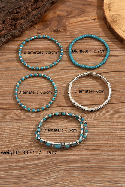 Silvery Boho Turquoise Beaded Bracelet Set