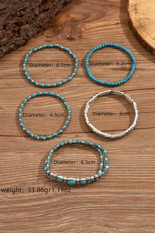Silvery Boho Turquoise Beaded Bracelet Set