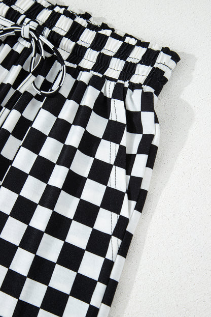 Beige Checkered Print Long Sleeve Loose Fit Pajama Set
