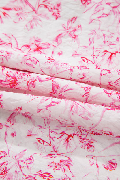 Pink Floral Ruffle Short Sleeve Bow Back Blouse