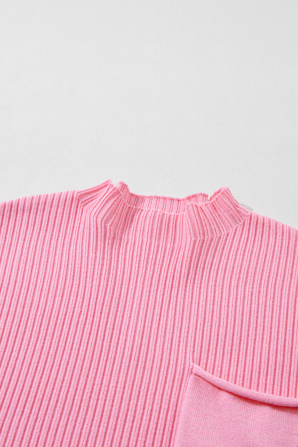 Dark Blue Patch Pocket Ribbed Knit Short Sleeve Sweater