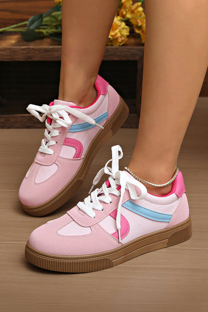 White Faux Leather Lace Up Flat Sneakers