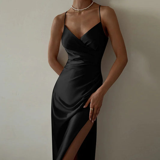 High Split Pleat Satin Formal Gown Dress