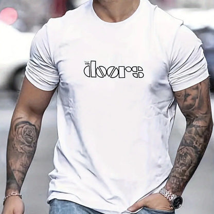 Men's Doors Printed Round Neck Short Sleeved T-shirt